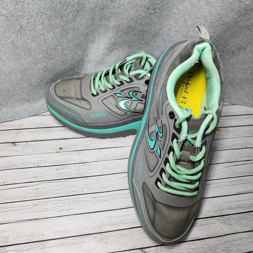 Gravity Defyer Shoes Womens Size 10.5 Gray Teal Athletic Sneakers GDEFY Walk Run